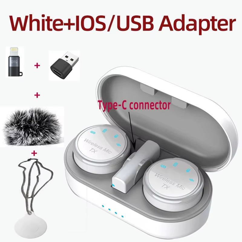 New Magnetic Wireless Lavalier Microphone Noise Canceling Necklace Windproof Cap Audio Video Recording Microphone for Smartphone