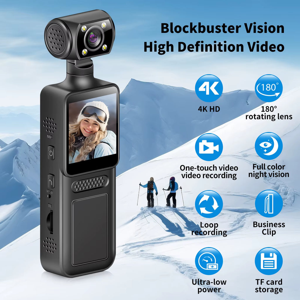 M12 4K HD Handheld Pocket Camera 180 ° Rotating Mini Portable Camera Wearable Night Vision Qutdoor Sports Camera