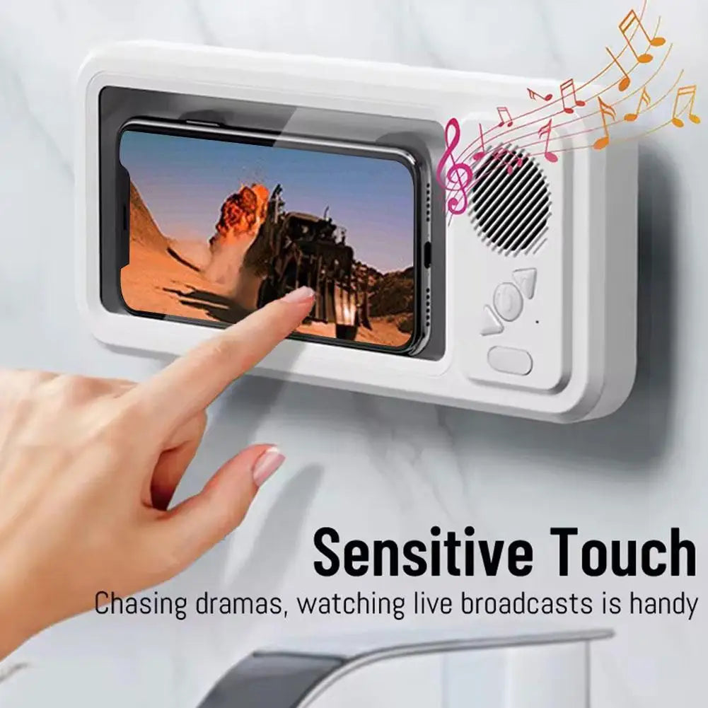 Waterproof Bluetooth Speaker Phone Case Holder 360° Rotation Bathroom Fog-Proof Mobile Phone Box Audio Bath TV Stand