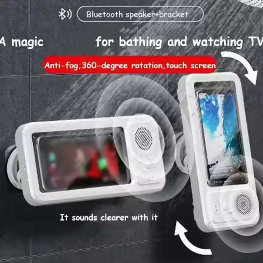 Waterproof Bluetooth Speaker Phone Case Holder 360° Rotation Bathroom Fog-Proof Mobile Phone Box Audio Bath TV Stand