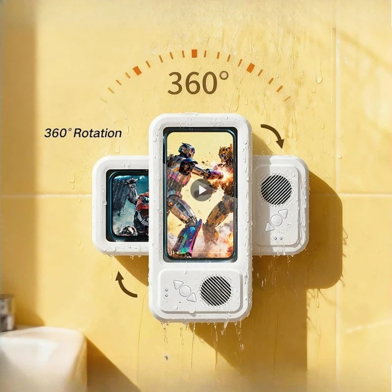 Waterproof Bluetooth Speaker Phone Case Holder 360° Rotation Bathroom Fog-Proof Mobile Phone Box Audio Bath TV Stand