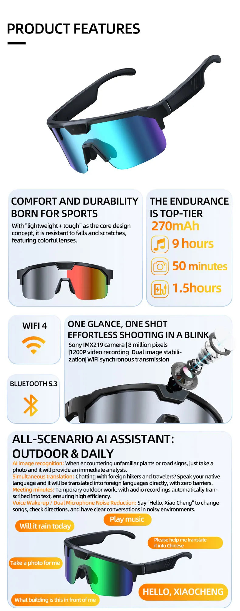 HD 1080p Smart Glasses – Bluetooth, AI & Built-in Camera