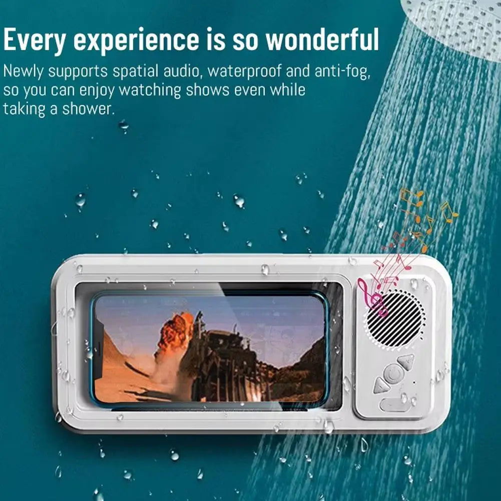 Waterproof Bluetooth Speaker Phone Case Holder 360° Rotation Bathroom Fog-Proof Mobile Phone Box Audio Bath TV Stand