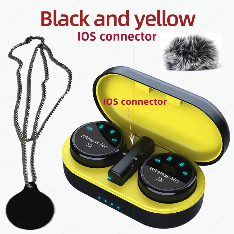 New Magnetic Wireless Lavalier Microphone Noise Canceling Necklace Windproof Cap Audio Video Recording Microphone for Smartphone