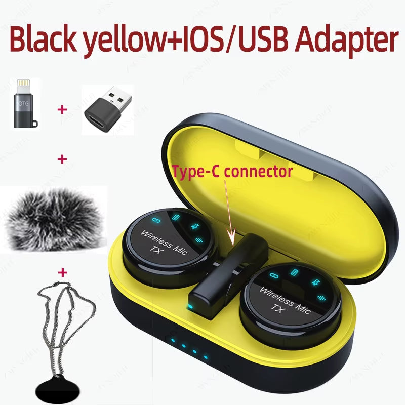 New Magnetic Wireless Lavalier Microphone Noise Canceling Necklace Windproof Cap Audio Video Recording Microphone for Smartphone