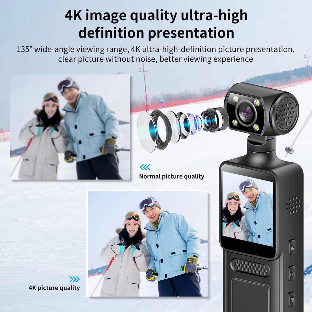 M12 4K HD Handheld Pocket Camera 180 ° Rotating Mini Portable Camera Wearable Night Vision Qutdoor Sports Camera