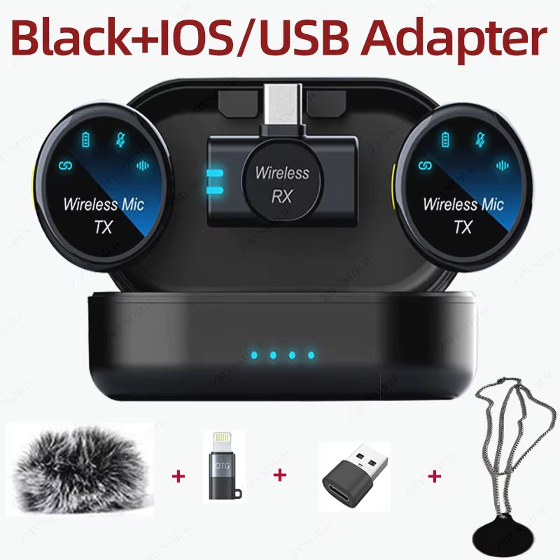 New Magnetic Wireless Lavalier Microphone Noise Canceling Necklace Windproof Cap Audio Video Recording Microphone for Smartphone